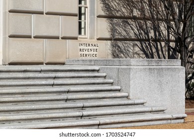 Washington D.C., USA - March 1, 2020: Sign Of United States Internal Revenue Service (IRS) On Their Headquarters Building In Washington, D.C. USA.