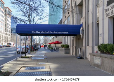 Washington, DC, USA- March 1, 2020: Entrance Of The GW Medical Faculty Associates In Washington, DC, A Non-profit 5013 Physician Group Practice Affiliated With The George Washington University. 