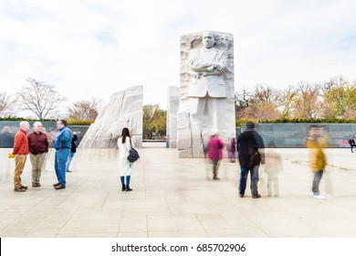 Washington DC, USA - March 17, 2017: People Walking At Martin Luther King Jr Memorial During Cherry Blossom Festival