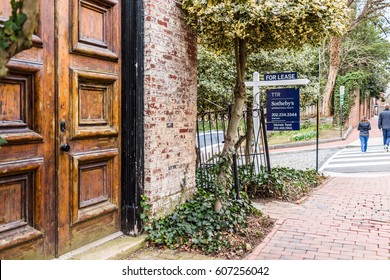 Washington DC, USA - March 20, 2017: Sotheby's for lease property sign in Georgetown neighborhood