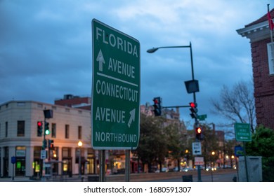 Washington, D.C. / USA - March 23, 2020: A sign near Dupont Circle gives directions to Florida Avenue and Connecticut Avenue, which are both major roads in the city. 