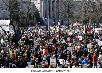 WASHINGTON, DC, USA - MARCH 24, 2018: People demonstrate in the March For Our Lives, a student-led rally, demanding an end to gun violence and responsible firearm control legislation.