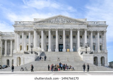 WASHINGTON DC, USA - March 27, 2019: The North Wing Of US Capitol Building Housing The United States Senate. The Senate Has 100 Seats.