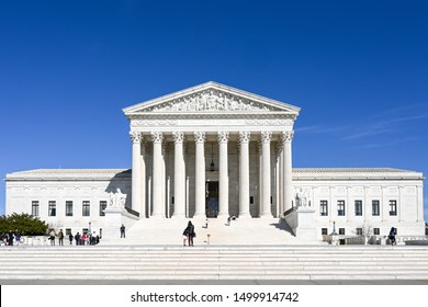 WASHINGTON DC, USA - March 27, 2019: Supreme Court Of The United States On A Sunny Spring Day In Washington DC. Currently Served By Nine Judges Appointed For Life.