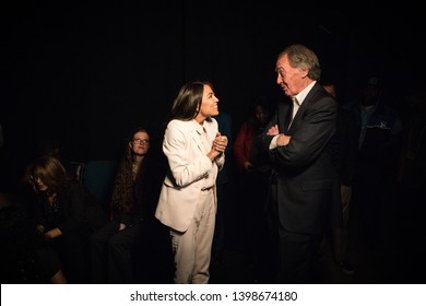 Washington, DC/ USA - May 13, 2019: Senator Bernie Sanders And Representative Alexandria Ocasio Cortez Speak About The Importance Of A Green New Deal At A Town Hall Organized By The Sunrise Movement.