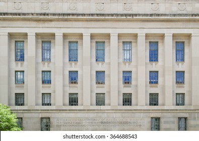 WASHINGTON DC, USA - MAY 2, 2015: The Robert F. Kennedy Department of Justice Building in Washington DC. Headquarters of the United States Department of Justice.