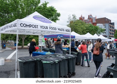 Washington, DC USA - May 8, 2022: Food Waste Drop Off Station, For Composting By The District Of Columbia Department Of Public Works, Is Located At The Dupont Circle FRESHFARM Market.