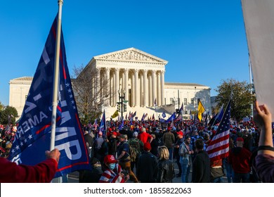 Washington, DC / USA - Nov. 14, 2020: Thousands of Trump supporters gather at the Supreme Court to show their support for President Trump after the election.