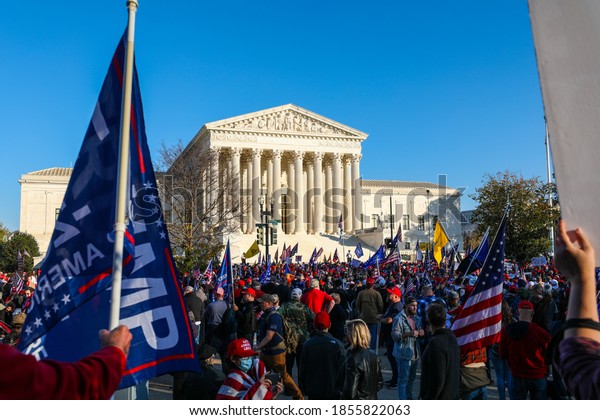 Washington, DC / USA - Nov. 14, 2020:
Thousands of Trump supporters gather at the Supreme Court to show
their support for President Trump after the
election.