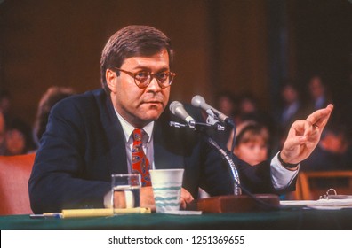 WASHINGTON, DC, USA - NOVEMBER 12, 1991:  William Barr, Nominee For U.S. Attorney General, Appears Before Senate Judiciary Committee.