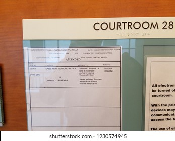 Washington, DC / USA - November 14, 2018: CNN Has Sued The President Over The Revocation Of Reporter Jim Acosta's White House Press Pass.  This Is The Docket Sheet From The Court Hearing Over It.  