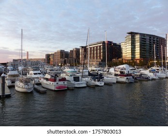 Washington DC, USA / USA - November 2019: Modern Buildings And Yachts At The Wharf District In Washington DC