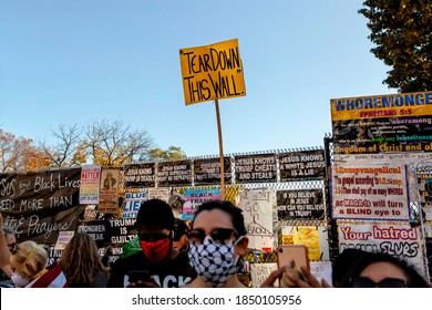 Washington, DC, USA - November 7, 2020: A Sign Posted High Above The Fence In Front Of The White House Says 