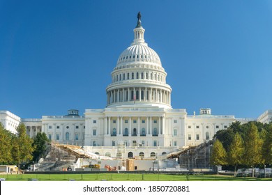 Washington, DC / USA - November 9, 2020: Construction Has Begin On The Inaugural Platform That The Next President Of The United States Will Stand On To Take The Oath Of Office On January 20, 2021.