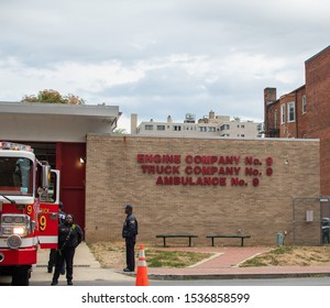 Washington, DC / USA - Oct 13th 2019: Fire Bridge Getting Ready To Leaving In Adams Morgan Neighbourhood