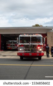 Washington, DC / USA - Oct 13th 2019: Fire Bridge Getting Ready To Leaving In Adams Morgan Neighbourhood