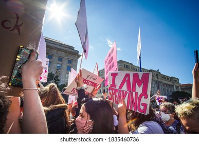 WASHINGTON D.C., USA - OCTOBER 17, 2020: A Protestor Holds A Sign That Says 