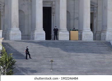 Washington, DC, USA - October 2, 2020: US Capitol Police Officers Watching Over Steps Of The US Capitol