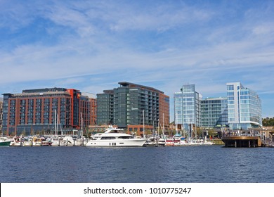 WASHINGTON DC, USA - OCTOBER 28, 2017: The Wharf In US Capital After  Three-year Long Project Completed. District Wharf Designed As Broad Promenade With New Living, Shopping And Entertainment Venues.