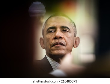 WASHINGTON D.C., USA - Sep 18, 2014: United States President Barack Obama during an official meeting with the President of Ukraine Petro Poroshenko in Washington, DC (USA)