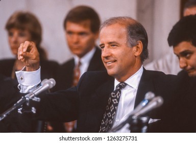 WASHINGTON, DC, USA - SEPTEMBER 12, 1991: Senator Joseph Biden (D-Delaware), Chairman U.S. Senate Judiciary Committee, During Clarence Thomas Hearing.