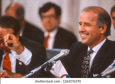 WASHINGTON, DC, USA - SEPTEMBER 12, 1991: Senator Joseph Biden (D-Delaware), Chairman U.S. Senate Judiciary Committee, During Clarence Thomas Hearing.