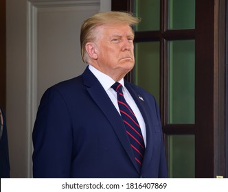 Washington DC, USA - September 15, 2020: President Donald Trump Participates In The Signing Ceremony Of The Abraham Accords  Between Israel, UAE And Bahrain At The White House In Washington, DC.  