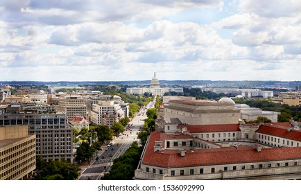 Washington, DC, USA - September 18, 2019: Photograph Overlooking Pennsylvania Avenue To The US Capital Building Taken From The Trump Tower