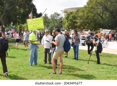 Washington, DC, USA - September 18, 2021: “8th Amendment No Excessive Bail! Presumed Innocent,” Sign Held By A Male Protester At The Justice For J6 Protest