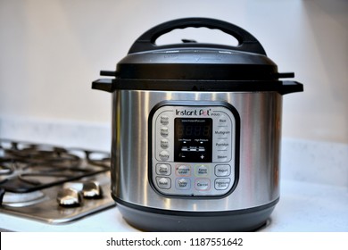 WASHINGTON DC, USA - SEPTEMBER 20, 2018:  The popular instant pot in the kitchen of a home.