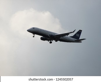 Washington, D.C. USA -  September 22, 2010: US Airways Express Airplane Preparing To Land.