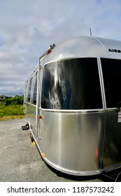 WASHINGTON DC, USA - SEPTEMBER 24, 2018: An Airstream Sport travel trailer parked at a campground.