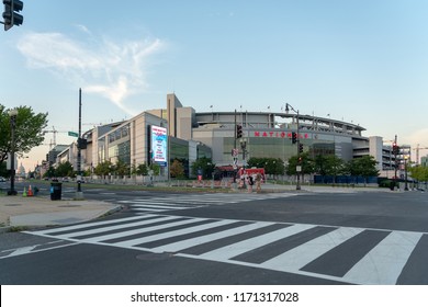 Washington DC, USA - September 3rd, 2018: Exterior Of Nationals Park Stadium,  A Baseball-specific Park Along The Anacostia River In The Navy Yard Neighborhood Of Washington, D.C.