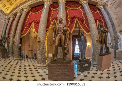 WASHINGTON DC, USA - SEPTEMBER 4, 2018: Large Angle View At Interior Of Statuary Hall In The US Capitol Building.