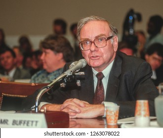 WASHINGTON, DC, USA - SEPTEMBER 4, 1991: Warren Buffett, Chairman Salomon Brothers, testifies before U.S. House Subcmte. on Telecommunications.