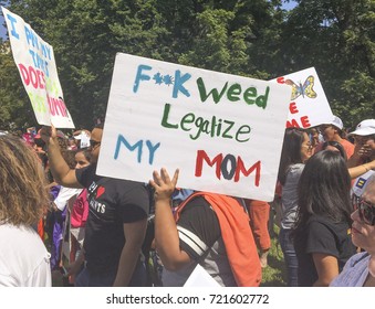 WASHINGTON, DC, USA - SEPTEMBER 5, 2017: Protestor Holds Sign During Immigration DACA Demonstration At White House. Trump Administration Rescinded DACA Executive Order On This Day, September 5th.