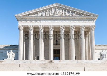 Washington DC, USA steps stairs of Supreme Court marble building entrance architecture on Capital capitol hill with columns pillars
