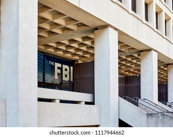 Washington DC, USA-June 5, 2018: J. Edgar Hoover FBI Building Entrance