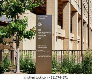 Washington DC, USA-June 5, 2018: J. Edgar Hoover FBI Building Sign