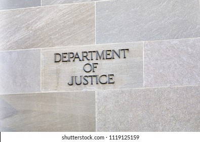 Washington DC, USA-June 5, 2018: Robert F Kennedy Department Of Justice Building Sign