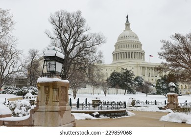 Washington DC In Winter - The Capitol Building In Snow