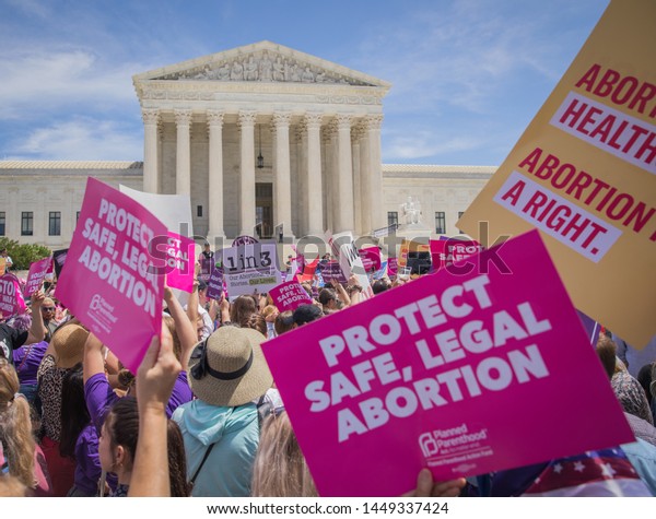 Washington, DC/United\
States - May 21, 2019: Pro-life abortion protest on the steps of\
the Supreme Court after states sought to pass restrictive \