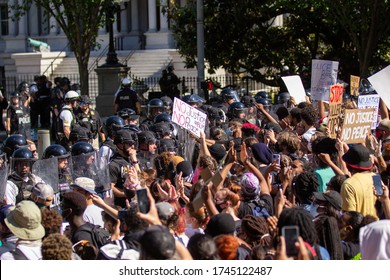 WASHINGTON DC/USA- 30 MAY 2020: Black Lives Matter Protestors Clash With Law Enforcement In Washington DC