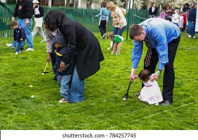 Washington DC/USA - April 13, 2009: Annual Egg Roll Celebrating Easter On The White House Lawn In Washington DC.