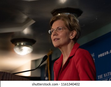 Washington, DC/USA - August 21, 2018 : Senator Elizabeth Warren, Democrat of Massachusetts, potential presidential candidate, speaks to a press conference at the National Press Club