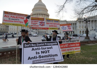 Washington, DC/USA – January 8, 2019: Members of Neturei Karta International, Jews United Against Zionism, demonstrating at the Capitol against the proposed Anti-BDS legislation, Senate bill S.1.