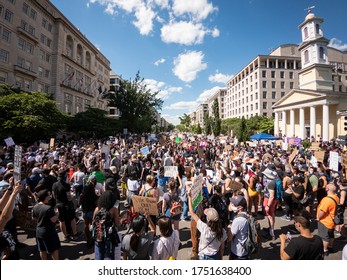 Washington D.C./USA- June 7th 2020: Black Lives Matter protesters gathered down 16thSt NW and Black Lives Matter Plaza.