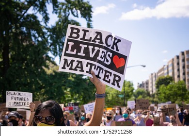 Washington D.C./USA- June 7th 2020: A Protester Holding A Black Lives Matter Sign In Washington D.C.