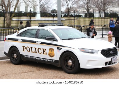 Washington, DC/USA March 8, 2019: US Secret Service Police Vehicle Parked In Front Of The White House.