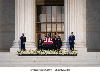 Washington, D.C./USA- Mike Pence And Karen Pence Visiting The Coffin Of Ruth Bader Ginsburg.